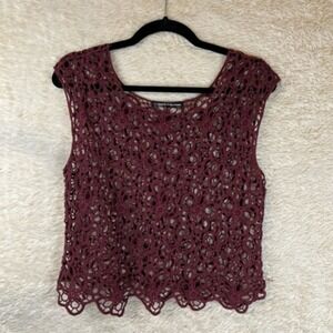 Happening In The Present Womens Blouse‎ Red Floral Sleeveless Scoop Crochet S